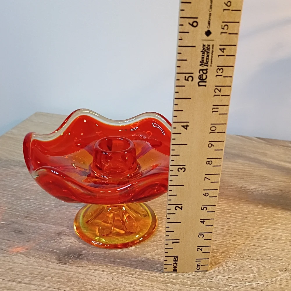Vintage Viking Glass 6 Petal Amberina Single Candle Holder